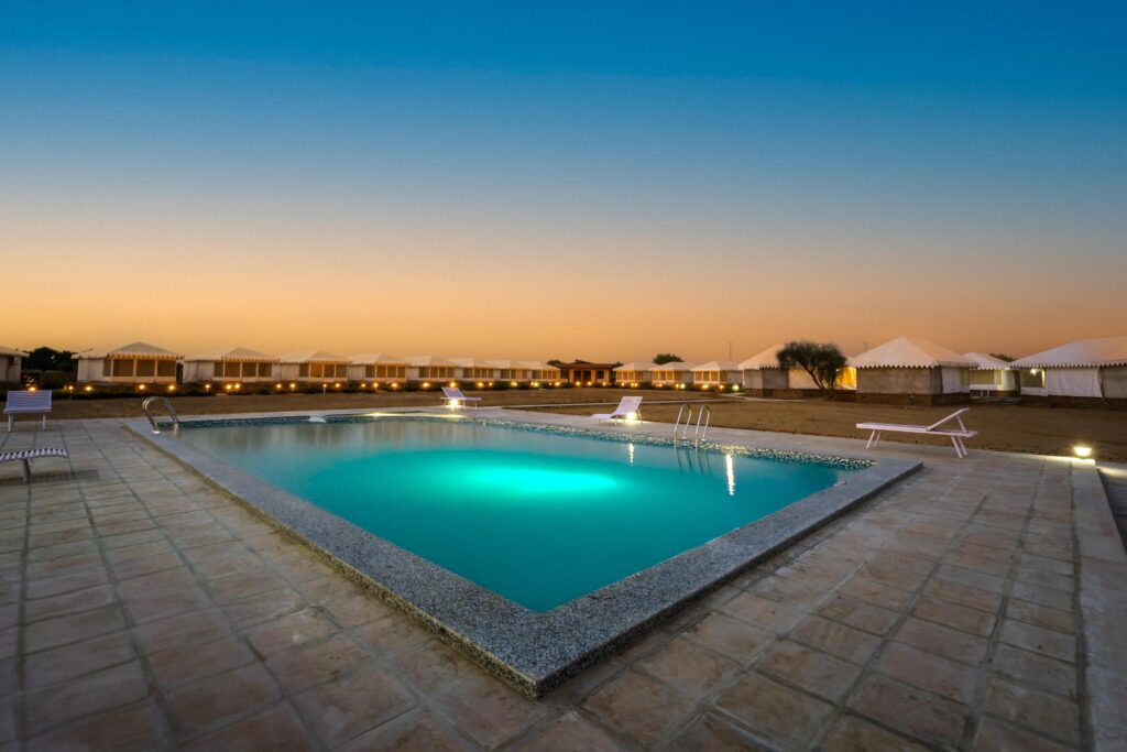 Swimming pool of umiya desert camp jaisalmer